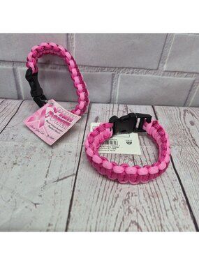 2pc Lot~Breast Cancer Awareness Paracord Bracelet~2‎ Tone Pink